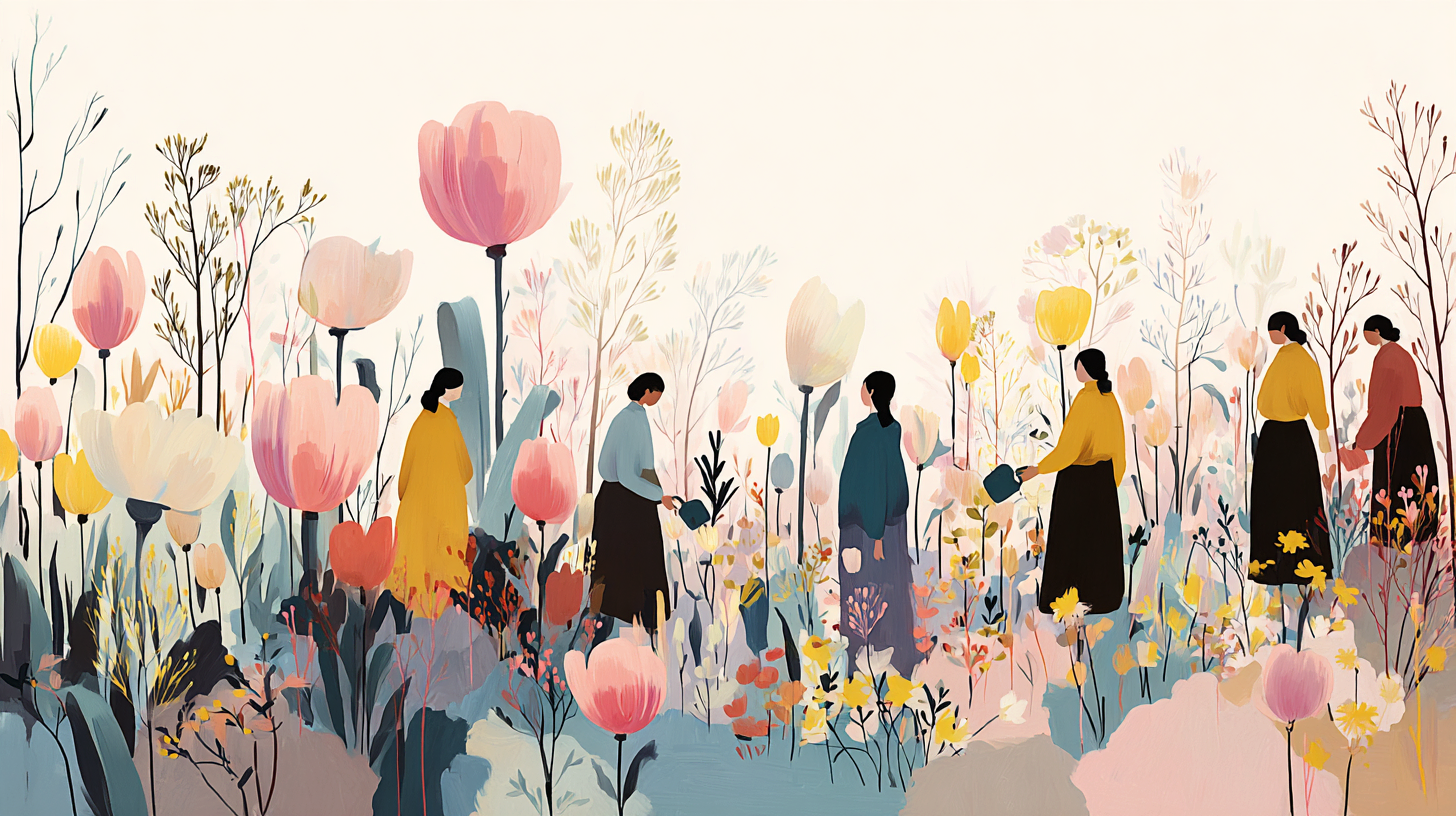 Women in a garden — peer learning network illustration