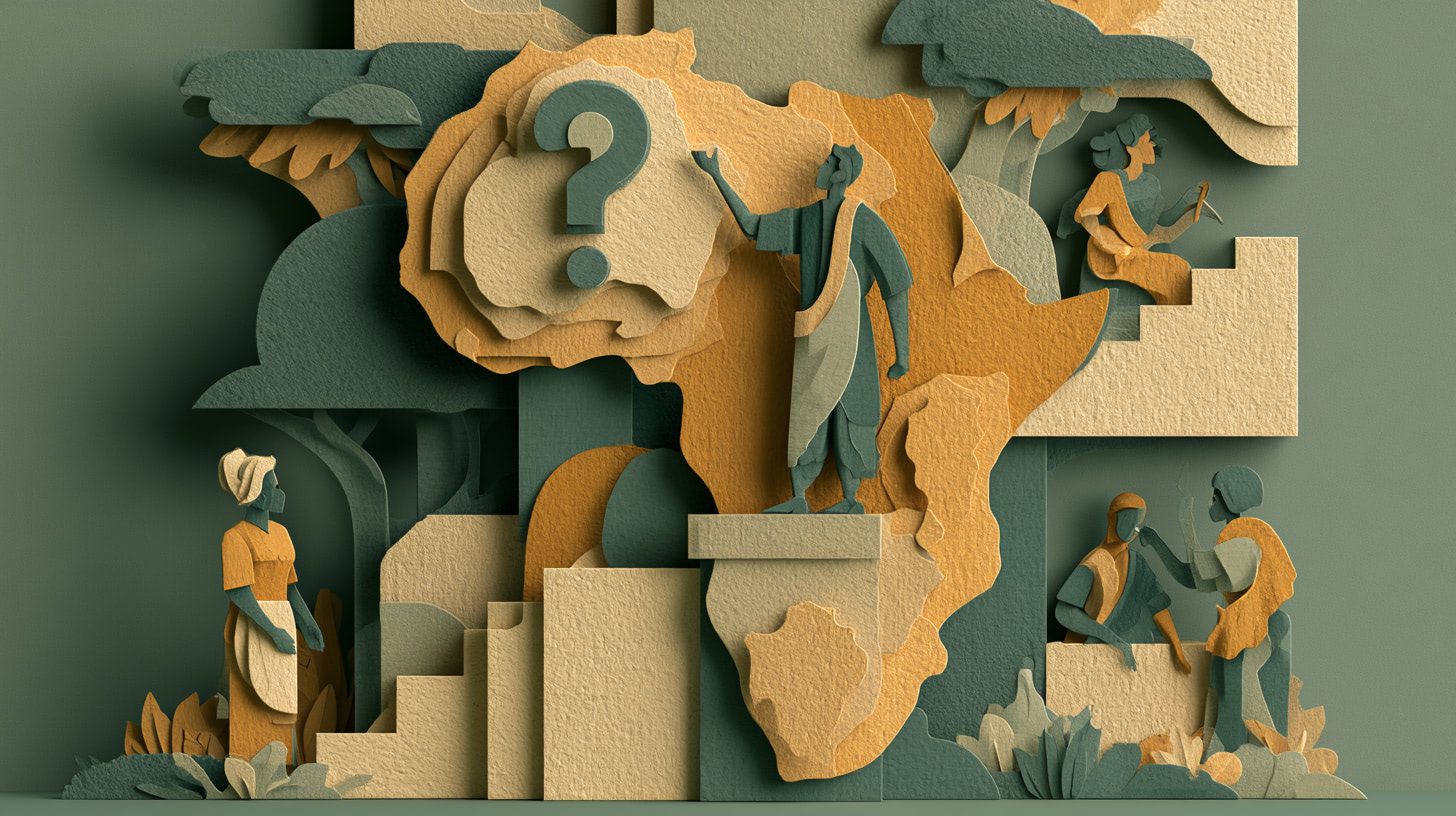 Paper-cut illustration of Africa continent with health workers collaborating