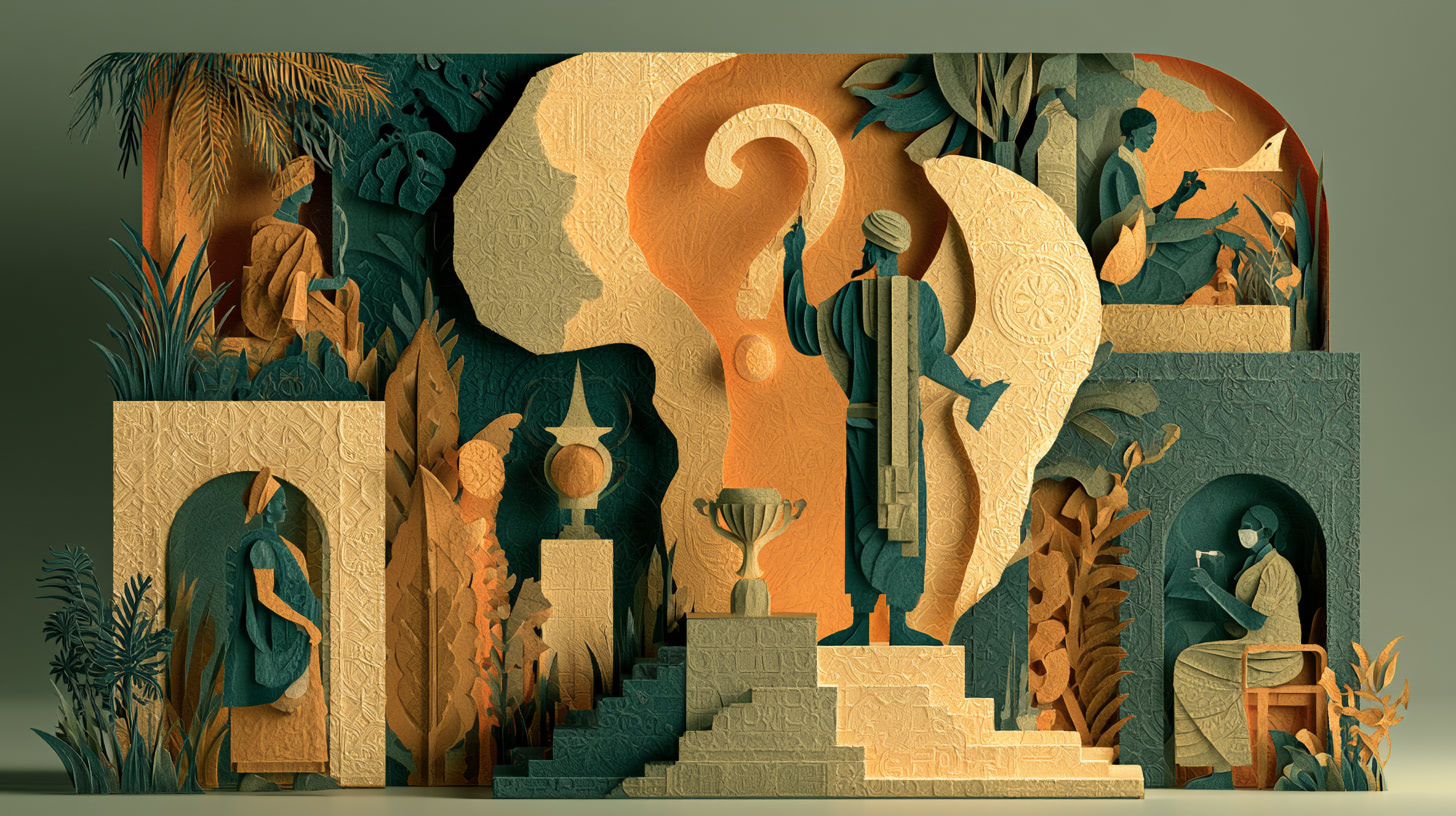 Paper-cut illustration of scholars and leaders being honoured